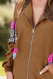 Anokhinaliza Leopard Zip Up Long Sleeve Hooded Jacket