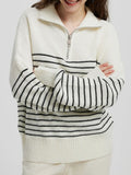 Anokhinaliza Striped Half Zip Long Sleeve Sweater