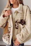 Anokhinaliza Pocketed Leopard Collared Neck Sherpa Jacket