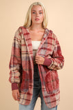 Anokhinaliza VERY J Fuzzy Plaid Long Sleeve Hooded Jacket