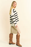 Anokhinaliza Davi & Dani High-Low Side Slit Striped Johnny Collar Sweater