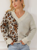 Anokhinaliza Leopard V Neck Drop Shoulder Sweater