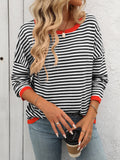 Anokhinaliza Mandy Striped Round Neck Long Sleeve Sweater