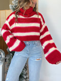 Anokhinaliza Striped Turtleneck Long Sleeve Cropped Sweater