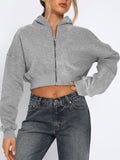 Anokhinaliza Zip Up Long Sleeve Hooded Cropped Jacket