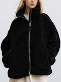 Anokhinaliza Zip Up Turtleneck Long Sleeve Plush Jacket