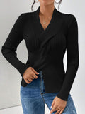 Anokhinaliza Twist Front Ribbed Long Sleeve Sweater