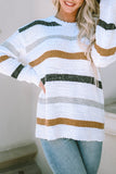 Anokhinaliza Striped Round Neck Dropped Shoulder Sweater