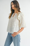 Anokhinaliza MABLE Eyelet Lace Ruffle Shoulder Puff Sleeve Blouse