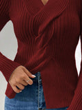 Anokhinaliza Twist Front Ribbed Long Sleeve Sweater