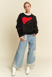 Anokhinaliza Davi & Dani Contrast Heart Dropped Shoulder Sweater