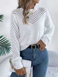 Anokhinaliza Openwork Round Neck Long Sleeve Knit Top