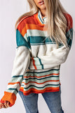 Anokhinaliza Contrast Striped Turtleneck Dropped Shoulder Sweater