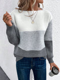 Anokhinaliza Color Block Drop Shoulder Long Sleeve Sweater