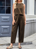 Anokhinaliza Lovelet Plaid Round Neck Sleeveless Top and Pants Set