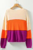 Anokhinaliza Color Block Drop Shoulder Round Neck Sweater