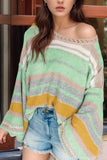 Anokhinaliza Contrast Striped Boat Neck Dropped Shoulder Sweater