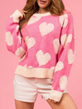 Anokhinaliza Valentine’s Day Fuzzy Heart Round Neck Long Sleeve Sweater