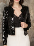 Anokhinaliza Full Size Sequin Open Front Cropped Jacket