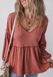 Anokhinaliza Frill V-Neck Long Sleeve Blouse