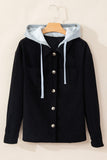 Anokhinaliza Drawstring Button Up Long Sleeve Hooded Jacket