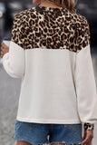 Anokhinaliza Waffle-Knit Leopard V-Neck Long Sleeve Blouse