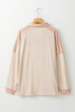 Anokhinaliza Waffle-Knit Color Block Half Button Long Sleeve Top