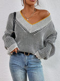 Anokhinaliza Striped V-Neck Long Sleeve Sweater