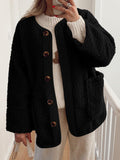 Anokhinaliza Contrast Button Up Sherpa Jacket with Pockets