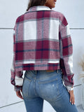 Anokhinaliza Perfee Plaid Button Up Drop Shoulder Cropped Jacket