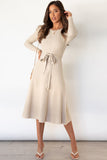 Anokhinaliza Round Neck Long Sleeve Tie Waist Sweater Dress