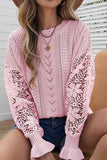 Anokhinaliza Openwork Round Neck Long Sleeve Sweater