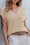 Anokhinaliza Pocketed V-Neck Cap Sleeve Sweater