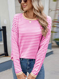 Anokhinaliza Striped Contrast Round Neck Long Sleeve Sweater