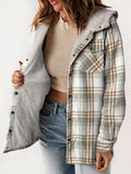 Anokhinaliza Plaid Snap Down Plush Hooded Jacket