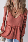 Anokhinaliza Frill V-Neck Long Sleeve Blouse