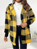 Anokhinaliza Plaid Long Sleeve Hooded Coat