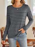 Anokhinaliza Lovelet Striped Round Neck Long Sleeve T-Shirt