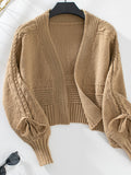 Anokhinaliza Cable-Knit Tied Open Front Lantern Sleeve Cardigan