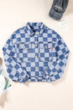 Anokhinaliza Checkered Button Up Long Sleeve Denim Jacket