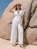 Anokhinaliza Lace Detail Plunge Cap Sleeve Jumpsuit