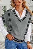 Anokhinaliza Striped Trim V-Neck Sweater Vest