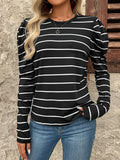 Anokhinaliza Full Size Striped Round Neck Puff Sleeve T-Shirt