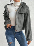 Anokhinaliza Fuzzy Button Up Collared Neck Jacket