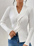 Anokhinaliza Twist Front Ribbed Long Sleeve Sweater