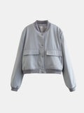 Anokhinaliza Pocketed Snap Down Baseball Collar Jacket