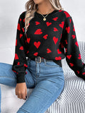 Anokhinaliza Heart Round Neck Long Sleeve Sweater