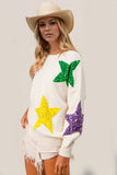 Anokhinaliza Double Take Sequin Star Round Neck Dropped Shoulder Sweater