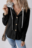 Anokhinaliza Drawstring Button Up Long Sleeve Hooded Jacket