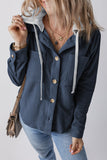 Anokhinaliza Drawstring Button Up Long Sleeve Hooded Jacket